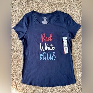 Time and Tru Women’s Maternity Navy Graphic Tee Red White & Blue 4th of July M